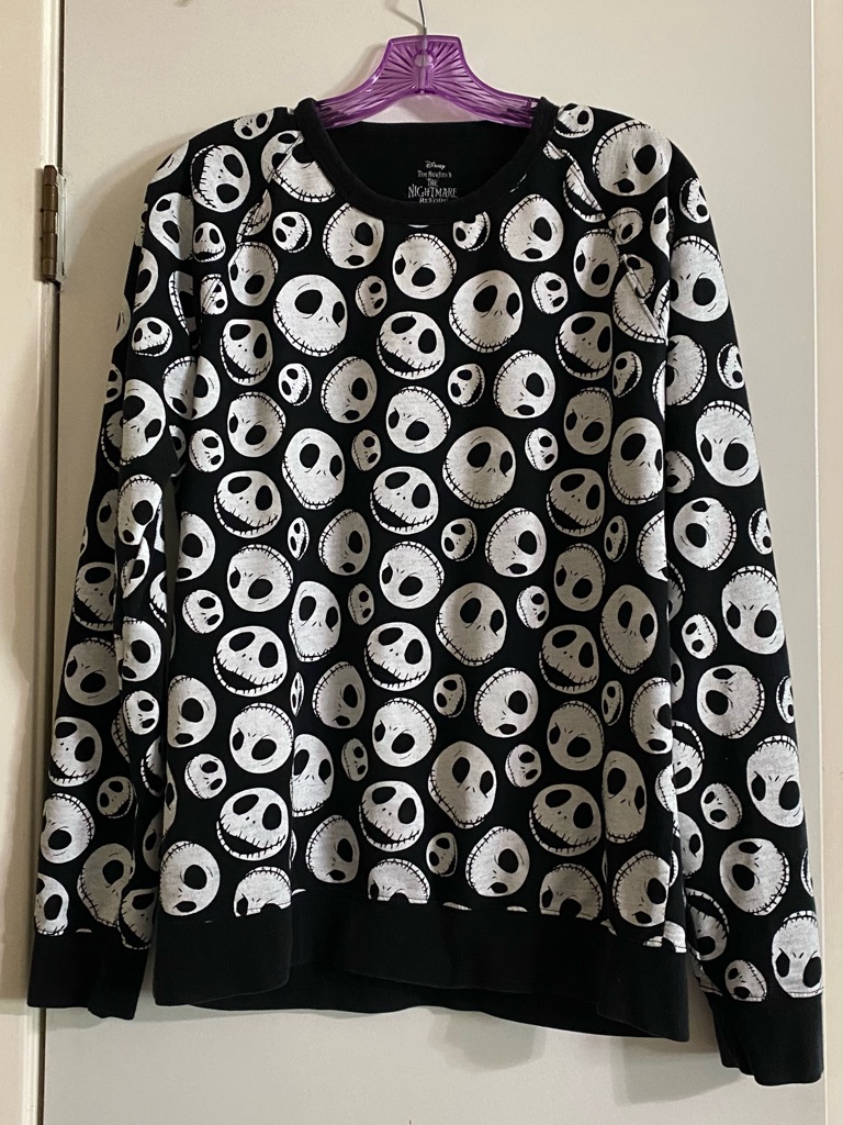 Disney Black Crewneck Sweater With White Jack Skellington Faces